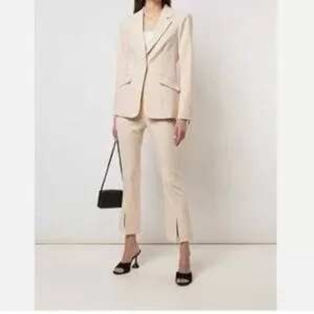 Cinq a Sept Khaki‎ Beige Blazer Jacket Women's Size 8 Long Sleeve (Read)